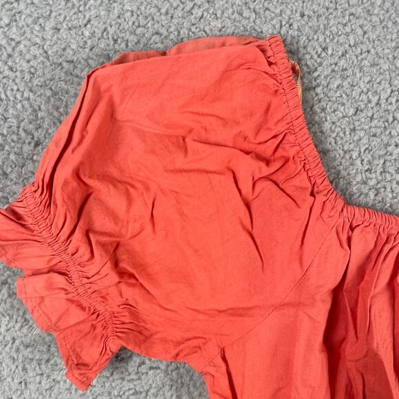 Sim & Sam Women's Small Red 100% Cotton Off the Shoulder Puff Sleeve Crop Top - Picture 12 of 13